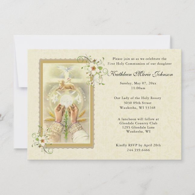 Élégante première sainte communion Invitations (Devant)