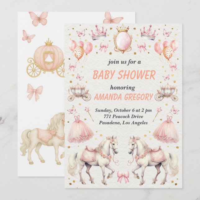 Elégante Princesse - Invitation à Baby shower à th (Devant / Derrière)