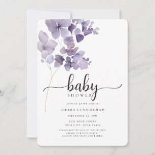 Elégante Purple Floral Baby shower Invitation