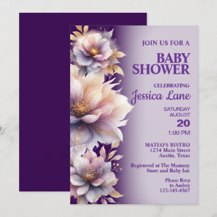 Elégante Purple Floral Baby shower Invitation