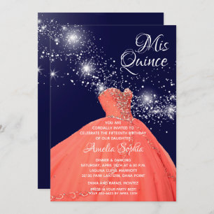 Elégante Quinceañera Coral Gown Étoiles Invitation
