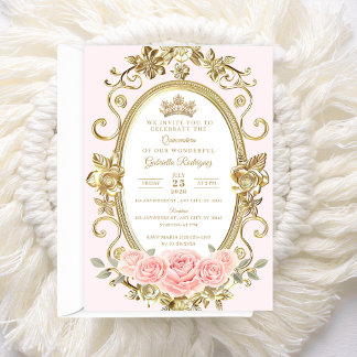 Elégante Quinceañera Invitation Floral rose