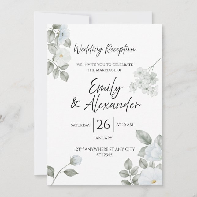 Elégante Réception de mariage floral Invitation (Devant)