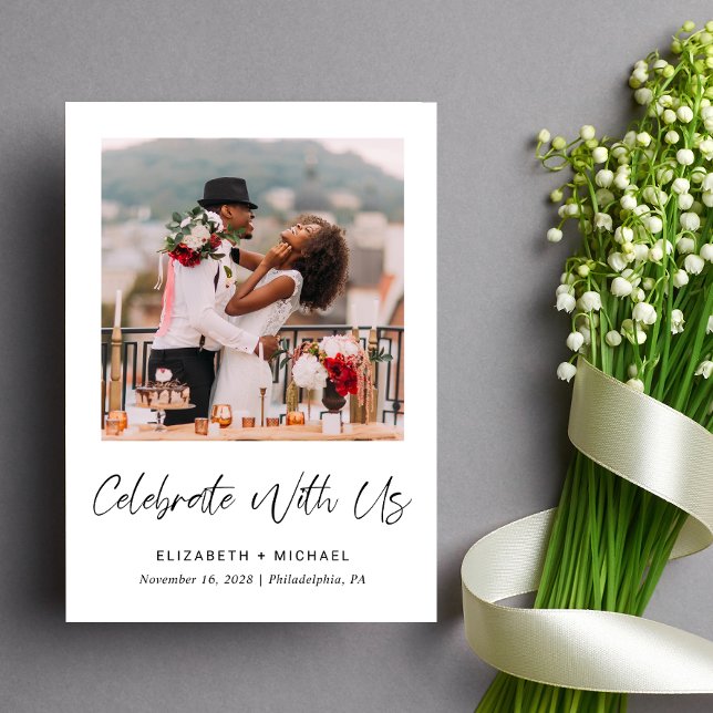 Élégante Réception de mariage photo Invitation (Celebrate your love story with a reception invitation showcasing your favorite wedding photo)