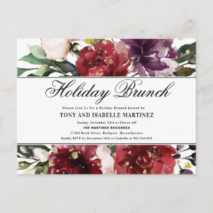 Elégante Red Floral Holiday Brunch Invitation