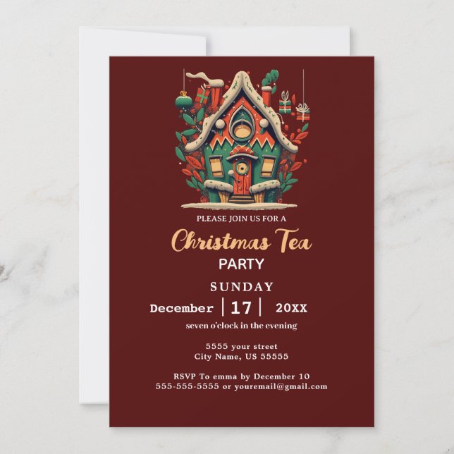 Elégante Red House Christmas Tea Party Invitation (Devant)