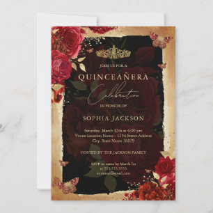 Elégante Red Rose Gold Quinceanera Invitation