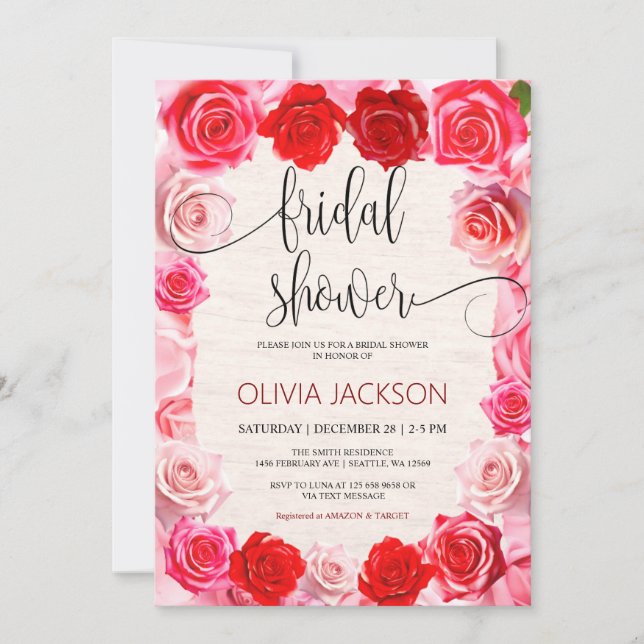 Elégante Red Roses Bridal Showweuse Invitation (Devant)