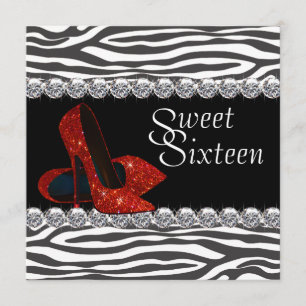 Elégante Red Zebra Sweet 16 Party Invitation