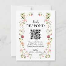 Élégante réponse de mariage florale aquarelle QR