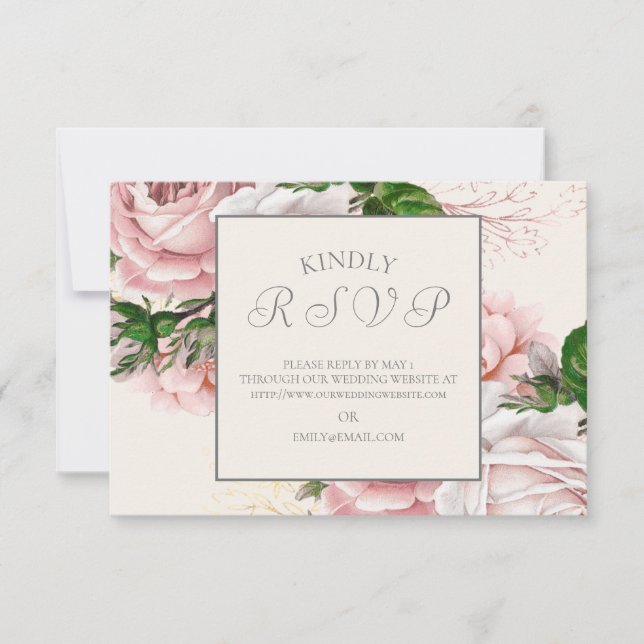Élégante réponse de mariage florale rose crème vin (Devant)