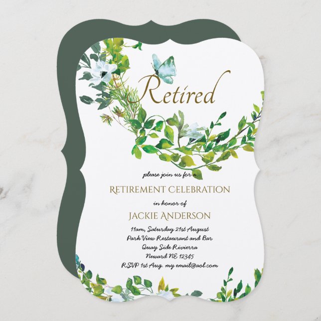 Élégante RETRAITE Invitations Homme Femme Verdure (Devant / Derrière)