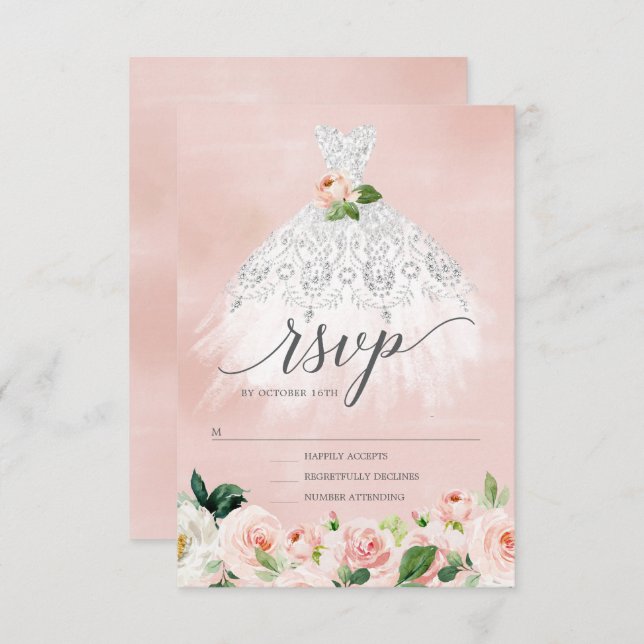 Elégante robe florale Quinceanera RSVP Invitation (Devant / Derrière)