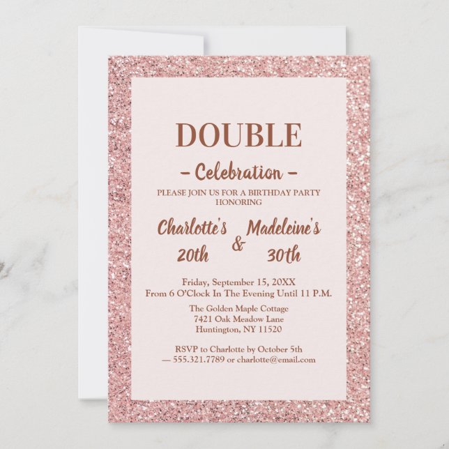 Élégante Rose Gold Glitter Invitation Anniversaire (Devant)
