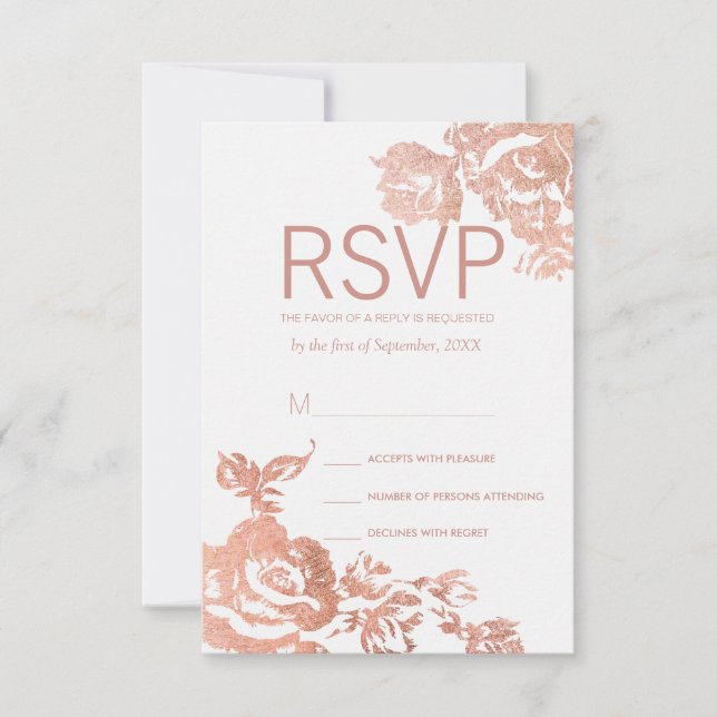 Élégante Rose moderne Gold Floral Cartes RSVP (Devant)