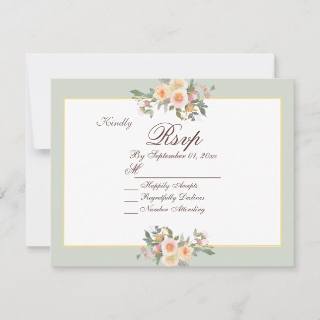 Elégante Sage Green Floral Wedding Carte RSVP (Devant)