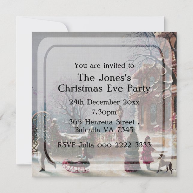 Élégante scène de Noël Vintage Invitations (Devant)