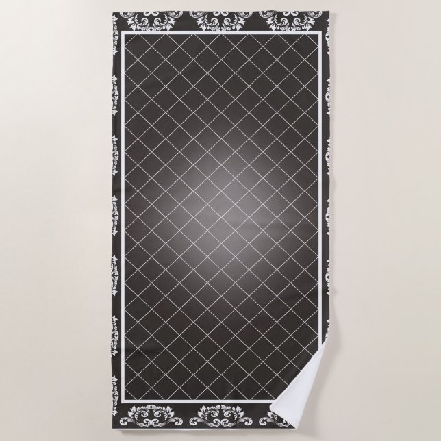 Elégante serviette de plage Monochrome Damask (Devant)