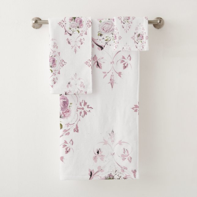 ÉLÉGANTE SERVIETTE DE SALLE DE BAINS EN ROSE FLORA (En situation)