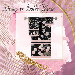 Élégante serviette de toilette Florals noir et ros