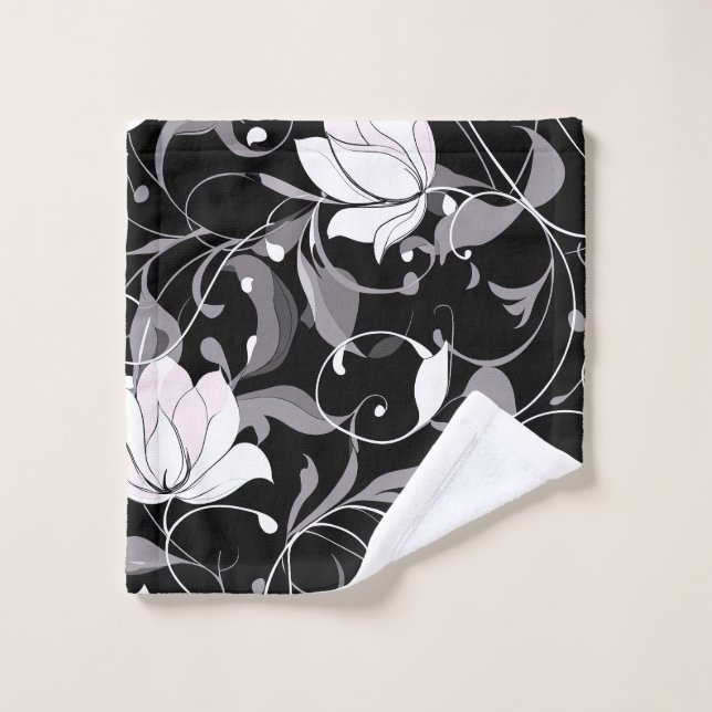 Élégante spirale florale Noir (Gant de toilette)