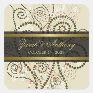 Élégante Spirales Boho Vert Classy Stickers Mariag