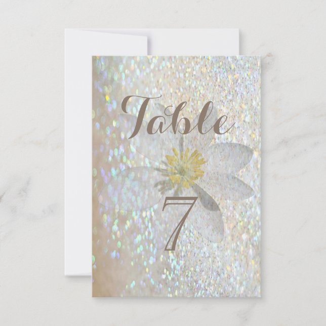 Élégante stylée, Pailletée, Carte de table Daisy (Devant)