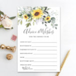 Elégante Sunflower Eucalyptus Conseils & Wish Card<br><div class="desc">Elégant Sunflower Eucalyptus Conseils & Wish Card. Personnalisez avec la mariée le nom et la date de la douche. Pour plus de personnalisation,  cliquez sur le lien "customiser plus loin". Si vous avez besoin d'aide,  contactez-moi s'il vous plaît.</div>