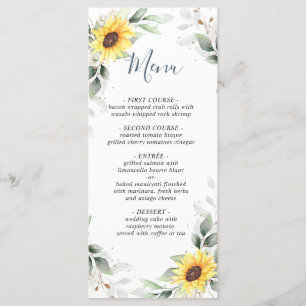 Elégante Sunflowers Green Mariage Carte Menu