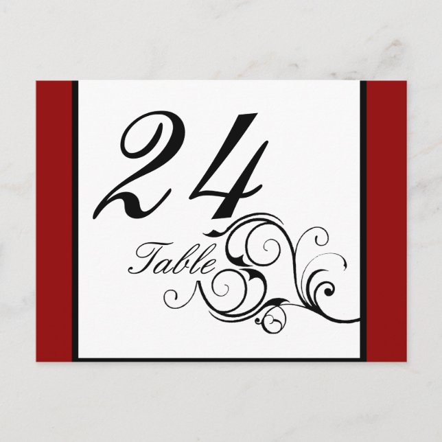 Elegante Swirl dans Rich Red Numéro de table Carte (Devant)