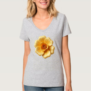 Élégante T-Shirt à col V pour femme or-jaune