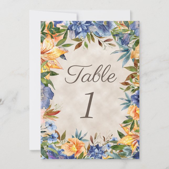 Elégante table de Mariage Floral Orange Bleu (Devant)