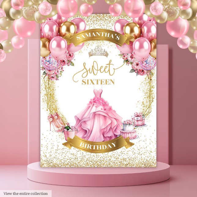 Élégante Tapisserie Sweet sixteen Robe Parties sci (Elegant Sweet Sixteen Tapestry Pink Dress Glitter Gold)
