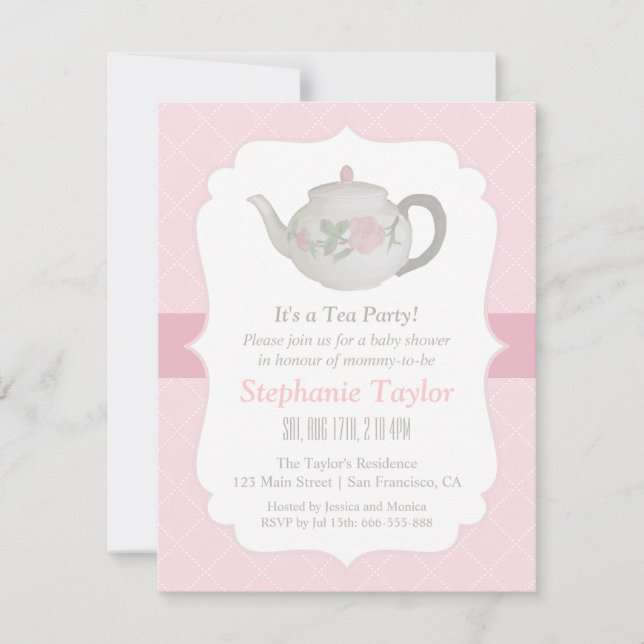Elégante Teapot Tea Party Baby Shower Invitations (Devant)