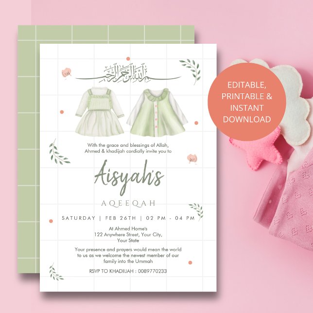 Élégante tenue de bébé verte pour invitation Aqiqa (Créateur téléchargé)