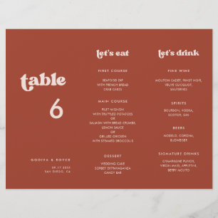 Élégante Terracotta Menu & Table numéro triplé