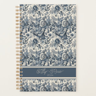 Elégante Toile Florale Bleu Vintage Fleurie