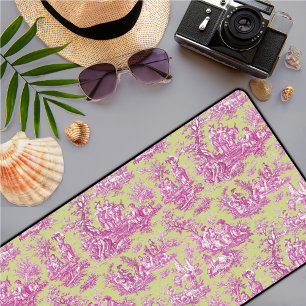 Elégante toile rose vintage et verte de jouy