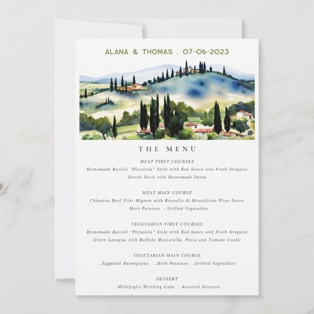 Elégante Toscane Italie Paysage Carte Mariage Menu (Devant)
