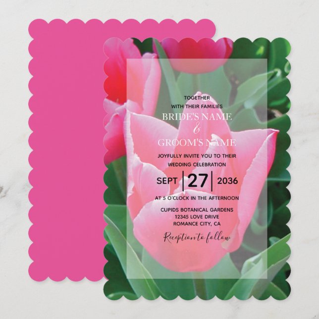 Élégante Tulipes Roses Invitations de mariage (Devant / Derrière)