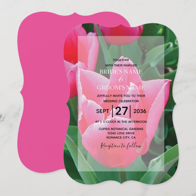 Élégante Tulipes Roses Invitations de mariage (Devant / Derrière)