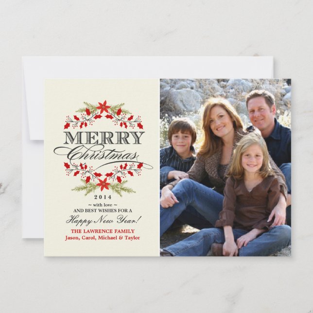 Élégante Typographie de Noël Holly Carte photo pla (Devant)