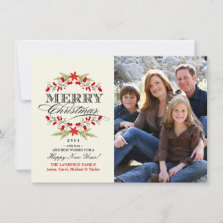 Élégante Typographie de Noël Holly Carte photo pla