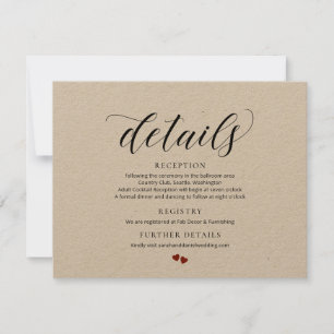 Elégante Typographie Détails du Mariage Carte de b