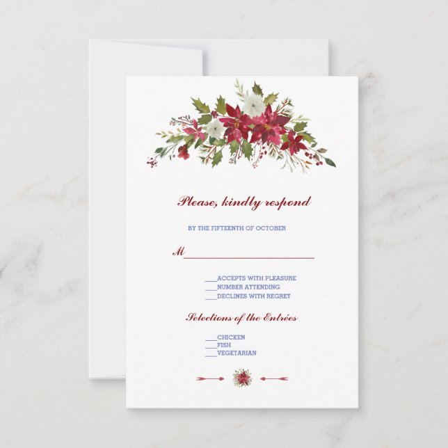 Elégante vacances d'hiver Poinsettia Mariage RSVP (Devant)