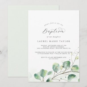 Élégante verdure Baptême Invitation