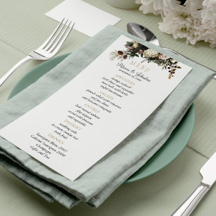 Elégante verdure d'hiver chic menu mariage floral