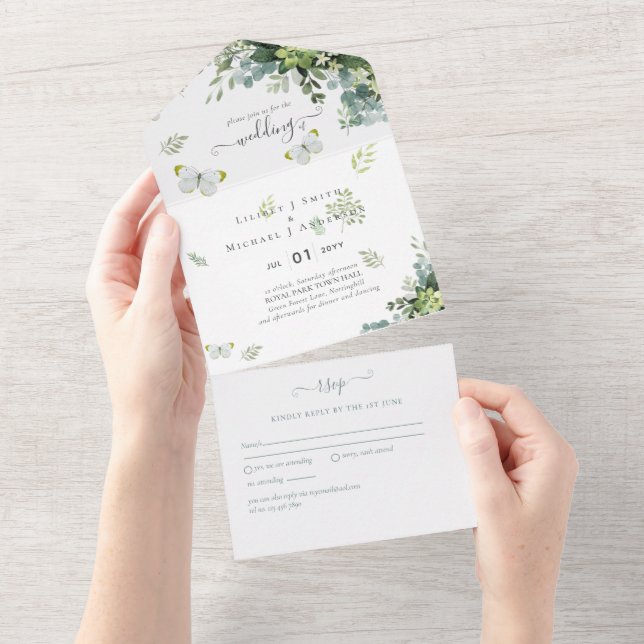 Élégante verdure Foliage Mariage Invitations Budge (Déchirure)