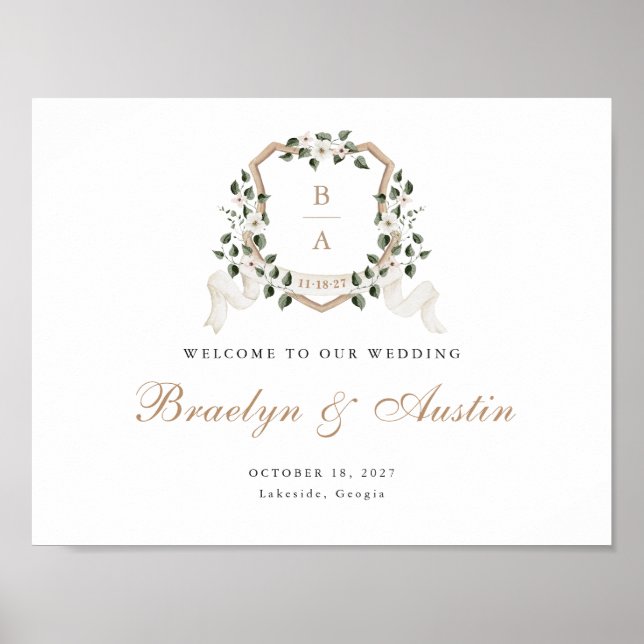 Élégante verdure Ivy Floral Crest Affiche de bienv (Devant)