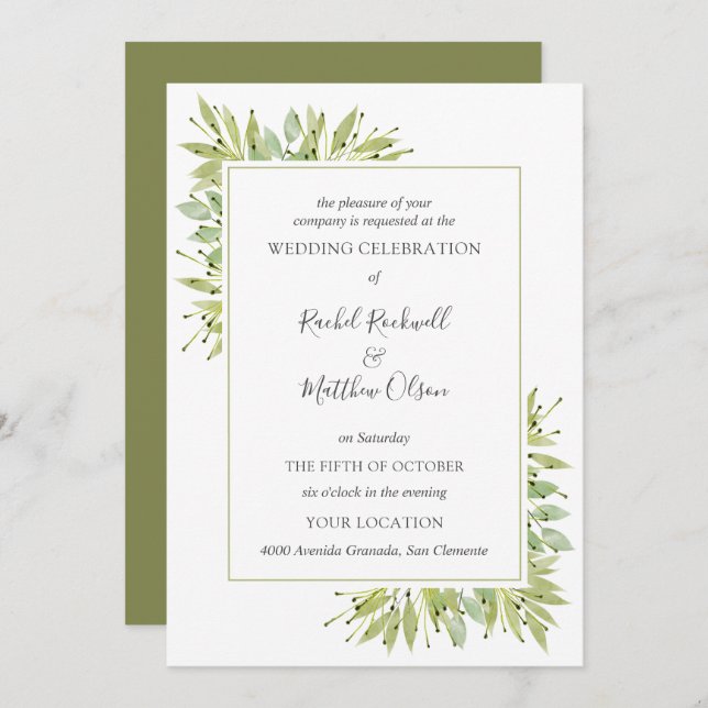Elégante verdure Mariage Invitations (Devant / Derrière)